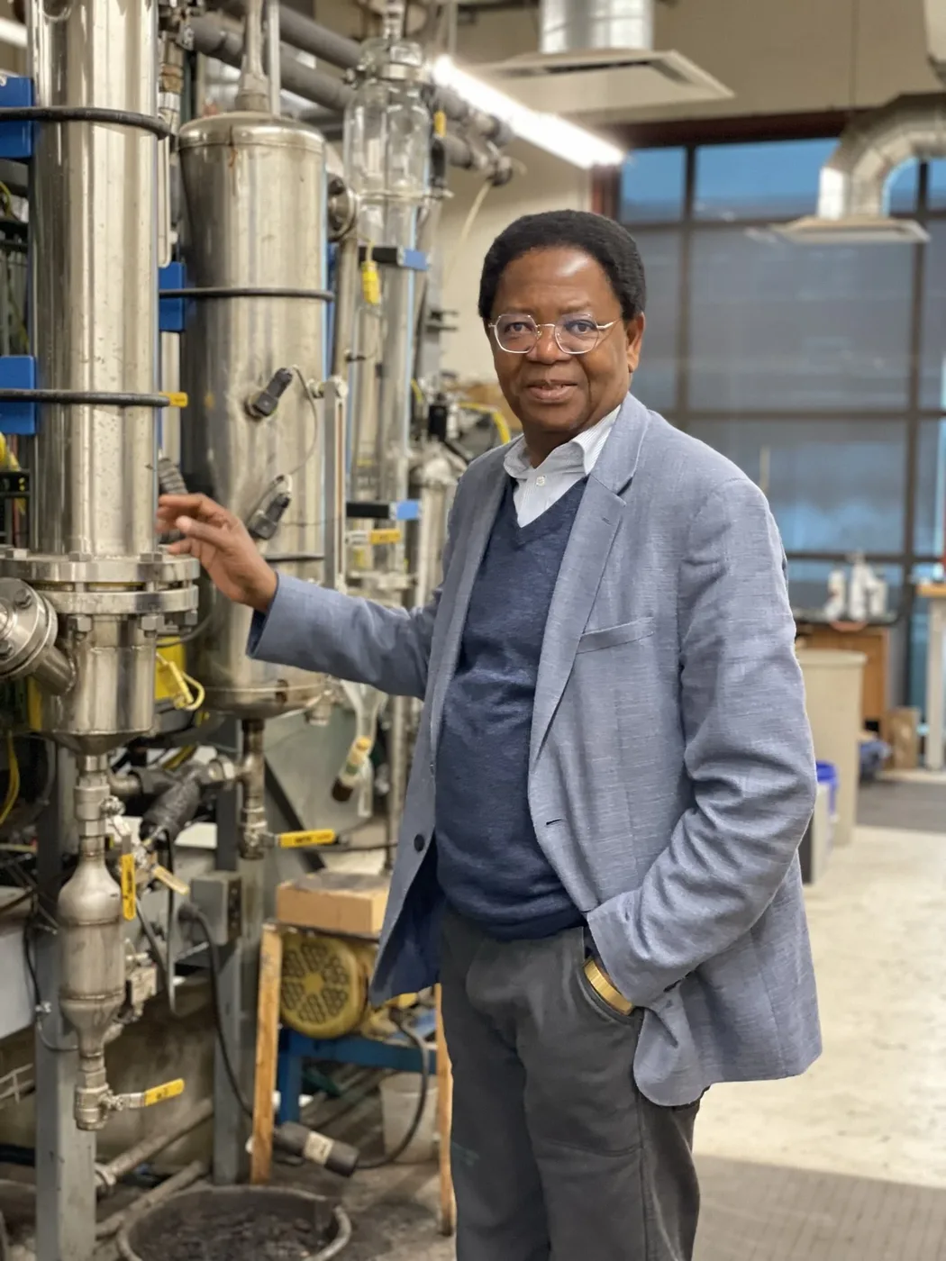 Dr. Foster Agblevor at the catalytic pyrolysis reactor, Utah State University